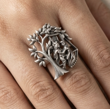 Silver Radha-Krishna Jhula Ring